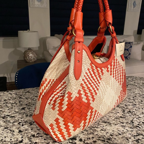 🎉HP✨NEW✨Cole Haan✨NWT!✨Genevieve RARE! Woven Leather Diamond Weave Triangle Bag - Picture 5 of 11